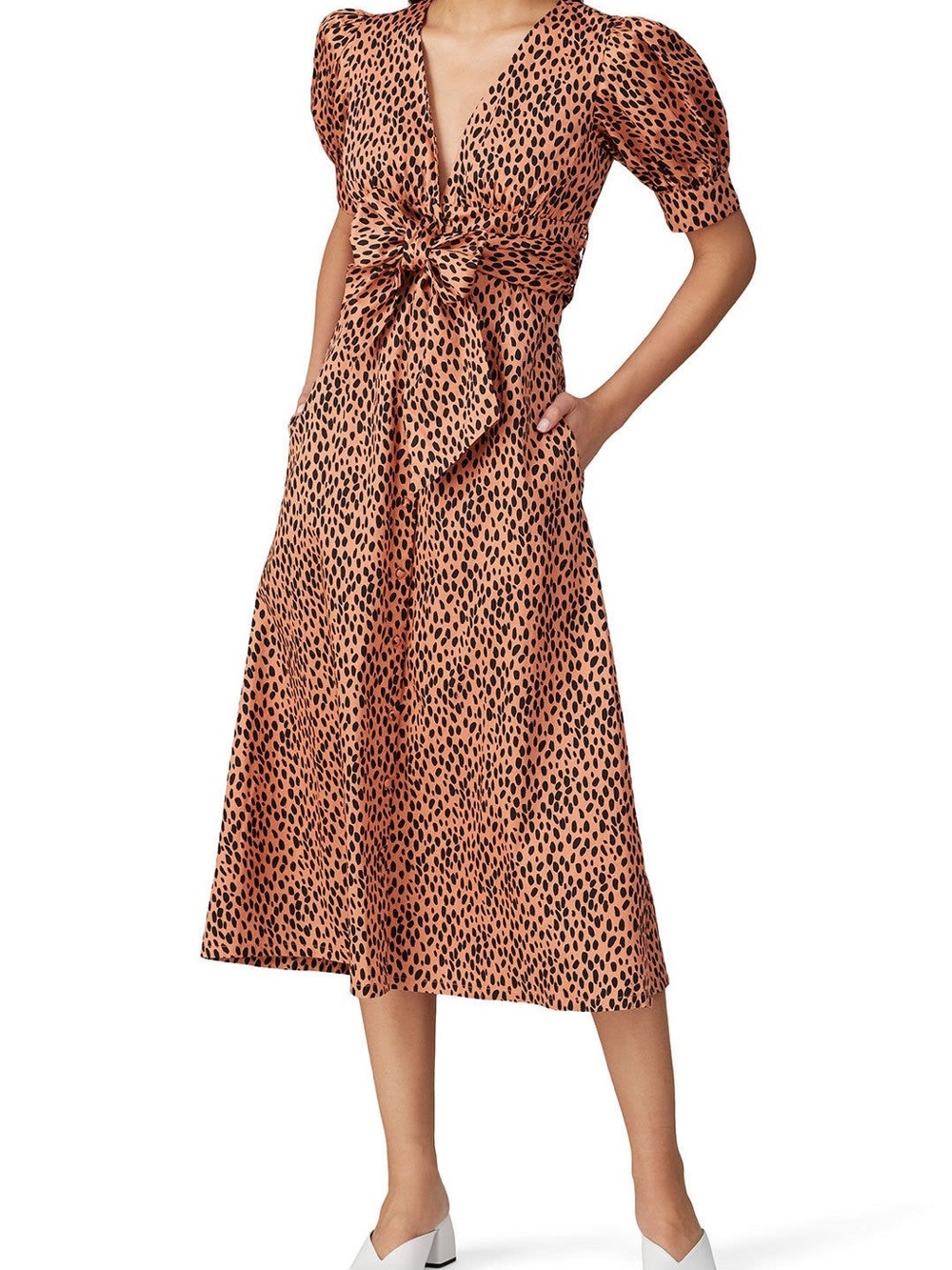 Love Whit-Print Puff-Sleeve Wrap Dress